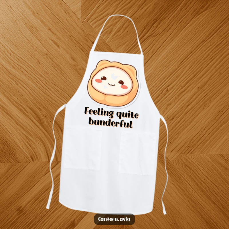 Funny Apron: A wobbly dim sum with simple dot eyes and a wide, happy smile, adding cheer to the kitchen.