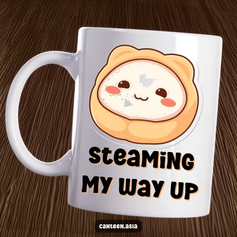 Funny Mug: A charmingly wobbly piece of dim sum with dot eyes beaming a sweet, happy smile.