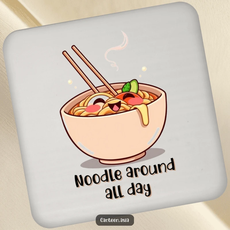 Funny Drink Coaster: A ramen bowl with a steamy, playful grin, adding a humorous touch to your beverage station.