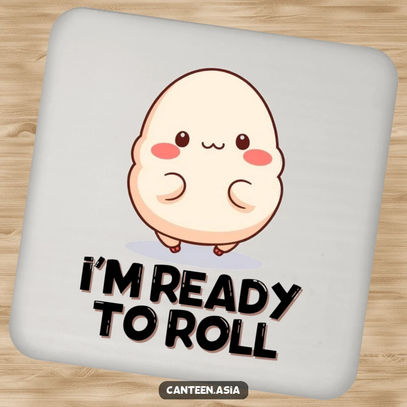 Funny Drink Coaster: A dumpling with tiny legs in a cheerful hop, adding energetic flair to your table.