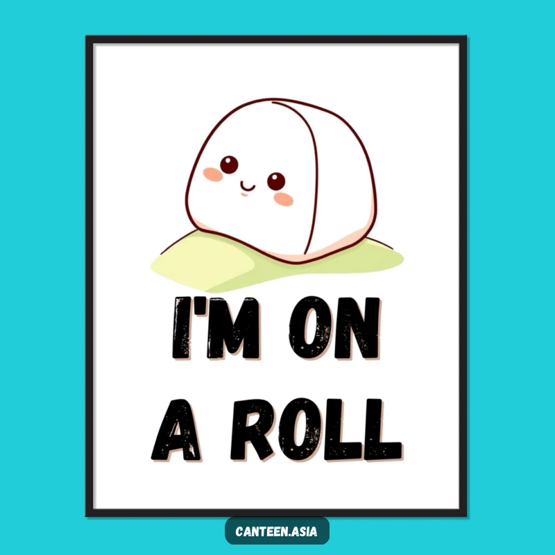 Funny Onigiri Rolling Poster - Hilarious Rice Ball Art Print for Decor