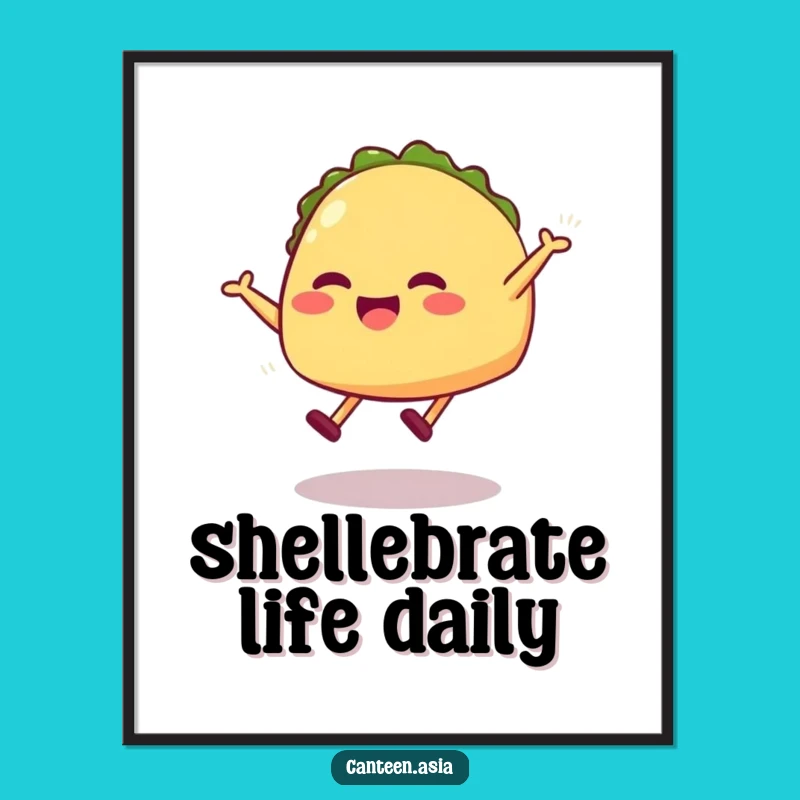 Funny Taco Jump Poster - Hilarious Food Art Print for Kitchen or Dorm