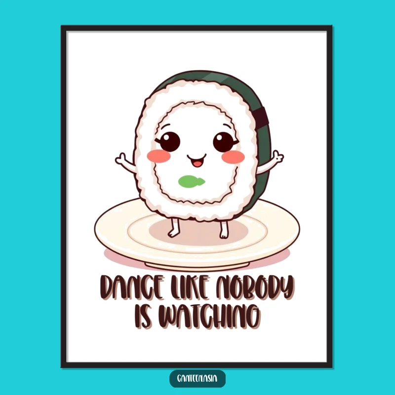 Funny Free Printable Wall Art: Dancing Sushi Roll Downloadable Art for Foodie Decor