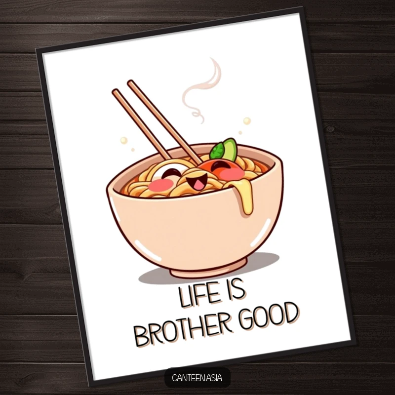 Funny Free Printable Wall Art: A cheerful ramen bowl with steam forming a playful grin, adding humor to walls.