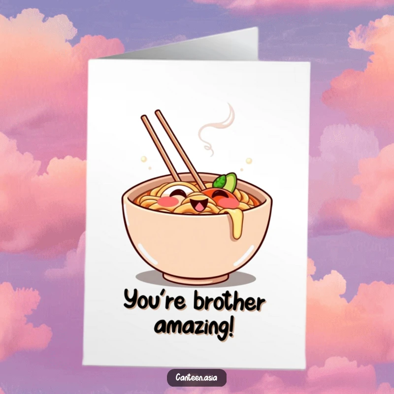 Funny Free Printable Congratulations Card: A cheerful ramen bowl with steam forming a playful grin, celebrating success.