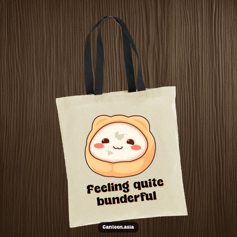 Funny Tote Bag: A cheerfully smiling dim sum with dot eyes, perfect for carrying everyday items with adorable flair.
