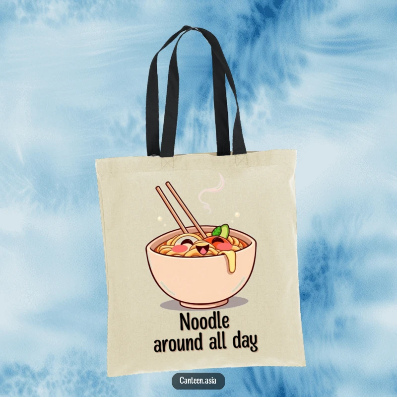 Funny Tote Bag: A cheerful ramen bowl with a playful, steamy grin, perfect for carrying essentials with style.