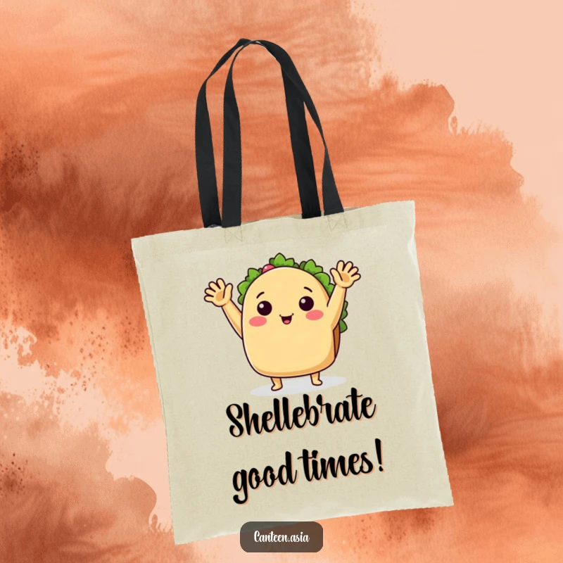 Funny Tote Bag: A cheerful taco with open arms waves a friendly hello, perfect for carrying groceries or daily essentials.